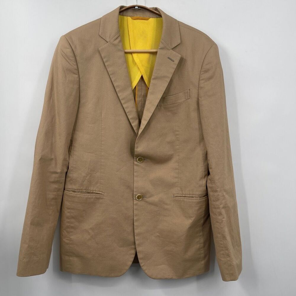 Jun Hashimoto Tan Two Button Linen Blend Blazer Tailored Jacket Size Medium